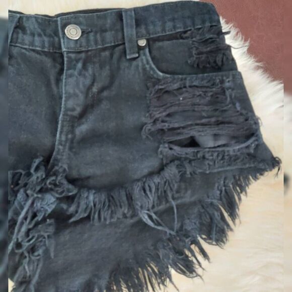Pistola Destroyed Distressed Frayed Black Short Shorts size Medium - Picture 3 of 7